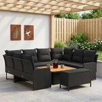 vidaXL Ensembles de meubles avec oreiller 7 Pièces Noir Rotin PE