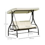 Balancelle de jardin 3 places convertible inclinaison toit réglable matelas grand confort rembourrage 8 cm fourni 1 96L x 1 17l x 1 78H m métal époxy noir crème