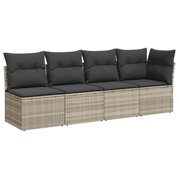 vidaXL Canapé de jardin et coussins 4 places gris clair résine tressée