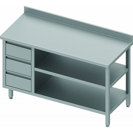 Table inox adossée professionnelle - 3 tiroirs & 2 etagères - gamme 800 - stalgast -  - acier inoxydable1900x800 x800x900mm