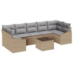 vidaXL Ensemble de Canapés de Jardin 8 Pièces avec Coussins Beige en Poly Rattan
