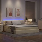 vidaXL Lit avec rangement et LED avec matelas Crème 160 x 200 cm tissu