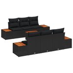 vidaXL Ensemble de canapé de jardin 7 pièces avec des coussins en poly rotin noir et acacia