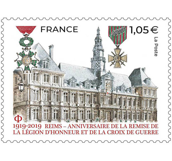Timbre - Reims - Anniversaire de la remise de la légion d'honneur et de la croix de guerre - Lettre Prioritaire