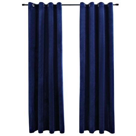 vidaXL Rideaux occultants et anneaux 2Pièces Velours Bleu foncé 140x175cm