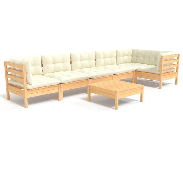 vidaXL Salon de jardin 7 Pièces avec coussins crème bois de pin