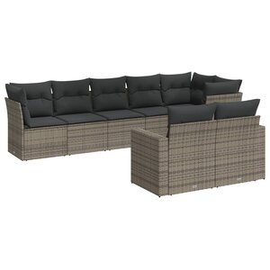 vidaXL Salon de jardin 8 Pièces avec coussins gris résine tressée