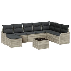 vidaXL Ensemble de Canapés de Jardin 9 Pièces avec Coussins Gris Poly Rattan
