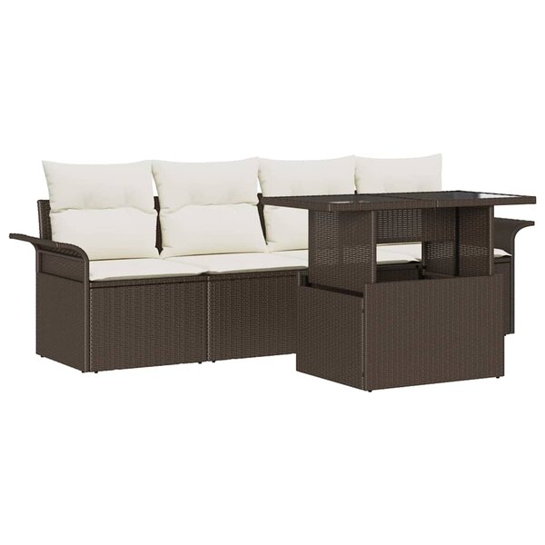 vidaXL Ensemble de canapé de jardin 5 Pièces Marron Poly rotin