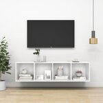 vidaXL Meuble TV mural Blanc brillant 37x37x142 5 cm Bois d’ingénierie