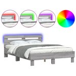 vidaXL Cadre de lit avec LED sans matelas sonoma gris 135x190 cm