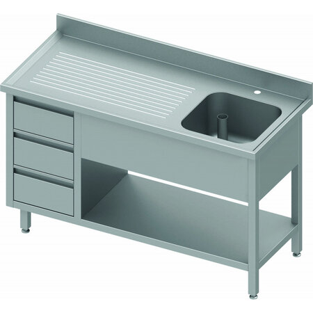 Plonge inox professionnelle - 1 etagère et 3 tiroirs - profondeur 600 - stalgast -  - acier inoxydable1200x600 x600x900mm