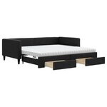 vidaXL Lit de jour avec gigogne et tiroirs noir 100x200 cm tissu