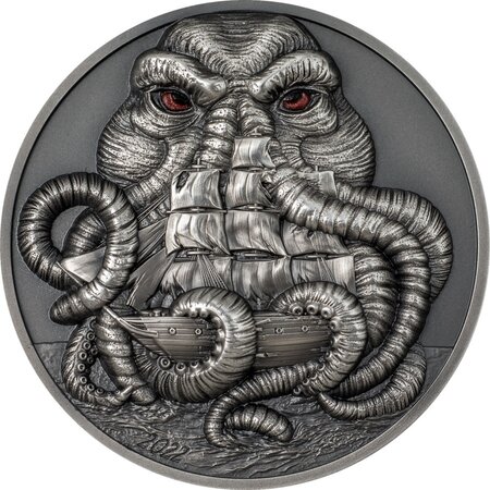 Pièce de monnaie 20 Dollars Palaos Cthulhu, de H.P. Lovecraft 2022 – Argent Antique