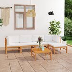 vidaXL Salon de jardin 6 Pièces avec coussins crème Bois de teck solide