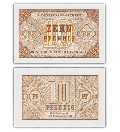 Billet de collection 10 pfennig 1967 allemagne - neuf - p27 - bundeskassenscheine
