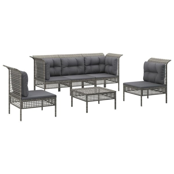 Salon de jardin meuble d'extérieur ensemble de mobilier 6 pièces avec coussins gris résine tressée 02_0016804
