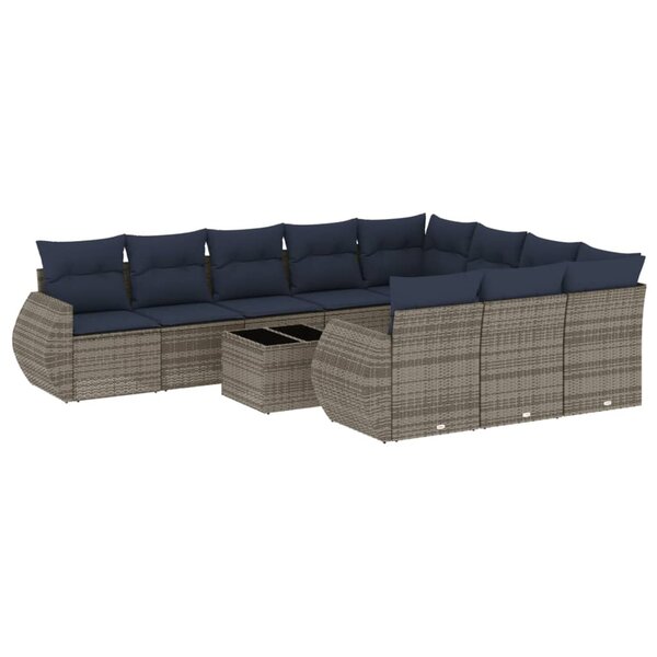 vidaXL Salon de jardin 11 Pièces avec coussins gris résine tressée