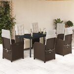 vidaXL Ensemble à manger de jardin et coussins 7 Pièces marron rotin