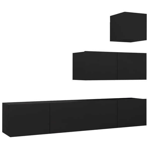 vidaXL Ensemble de meubles TV 4 Pièces Noir Bois d'ingénierie