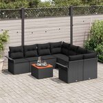 vidaXL Ensemble de canapé de jardin avec coussin 9 Pièces Noir