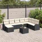 vidaXL Ensemble de canapé de jardin 9 Pièces Noir  blanc Poly rotin