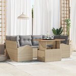 Ensemble de canapé de jardin 7 pièces avec coussins beige rotin poly
