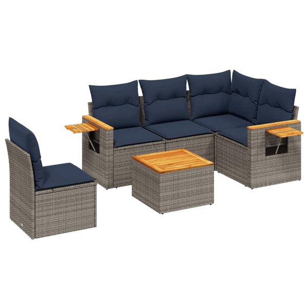 vidaXL Salon de jardin 6 Pièces avec coussins gris résine tressée