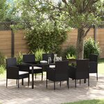 vidaXL Ensemble de Salle à Manger de Jardin 7 Pièces avec Coussins en Rattan Poly Noir