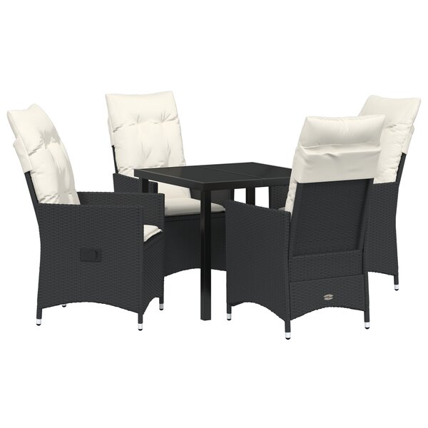 vidaXL Ensemble de Salle à Manger de Jardin (5 Pièces) avec Coussins - Rattan Poly Noir