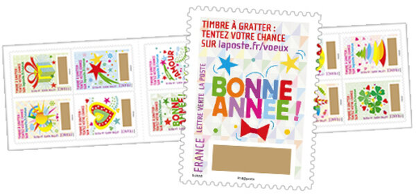Carnet de timbres à gratter - Plus que des vœux - 12 timbres autocollants