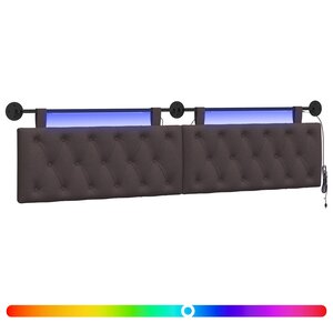 vidaXL Tête de lit suspendue Avec lumière LED Marron foncé Tissu
