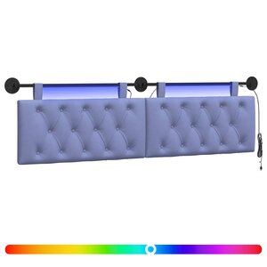 vidaXL Tête de lit suspendue Avec lumière LED Bleu denim Tissu