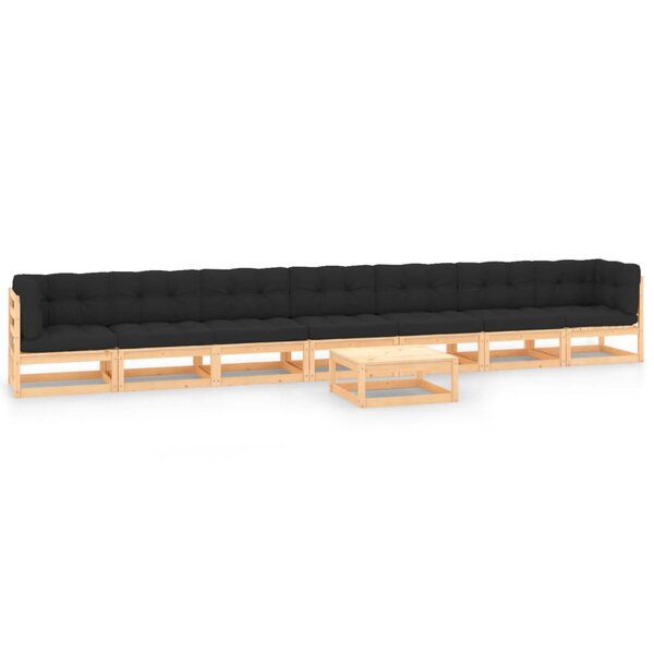 vidaXL Salon de jardin 8 Pièces avec coussins anthracite Pin massif