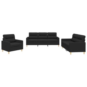 vidaXL Ensemble de canapés 3 Pièces avec coussins Noir Tissu