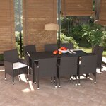 vidaXL Ensemble à manger de jardin et coussins 9 Pièces Poly rotin Marron