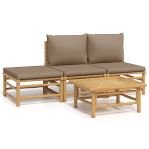 vidaXL Salon de jardin 4 Pièces avec coussins taupe bambou