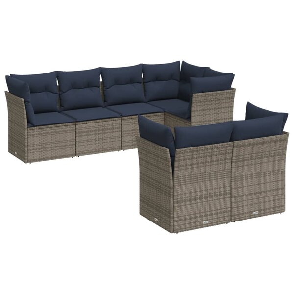 vidaXL Salon de jardin 7 Pièces avec coussins gris résine tressée