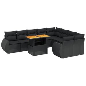 vidaXL Salon de jardin 10 Pièces avec coussins noir résine tressée