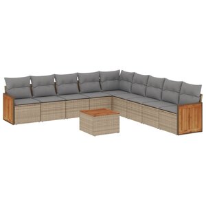 vidaXL Salon de jardin avec coussins 10 Pièces beige résine tressée