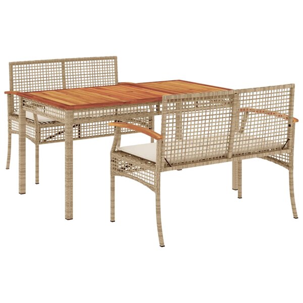 vidaXL Ensemble à manger de jardin et coussins 3 Pièces Beige poly rotin