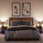 vidaXL Armoires de chevet et lumières LED 2 Pièces chêne fumé