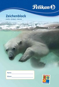Bloc dessin 20 Feuilles C4/20 A4 100 g sans chlore Blanc Motif Animaux PELIKAN