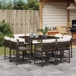 vidaXL Ensemble à manger de jardin et coussins 9 Pièces marron poly rotin