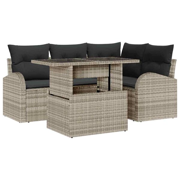 vidaXL Ensemble de canapé de jardin 5 Pièces Gris clair Poly rotin