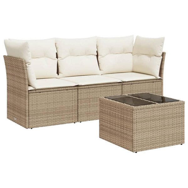 vidaXL Salon de jardin avec coussins 4 Pièces beige résine tressée