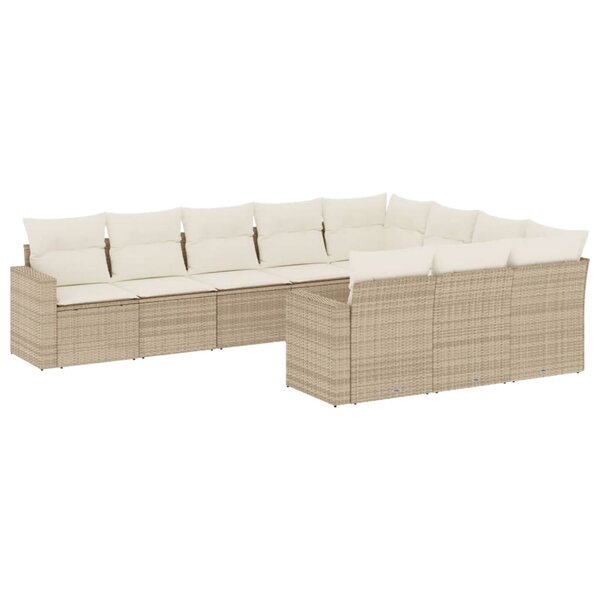 vidaXL Salon de jardin avec coussins 10 Pièces beige résine tressée