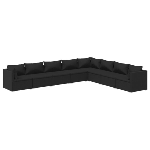 vidaXL Salon de jardin 8 Pièces avec coussins Résine tressée Noir