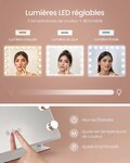 Miroir coiffeuse contrôle tactile 15 ampoules LED ports de charge miroir grossissant détachable 10x 3 températures de couleur support de téléphone 58 x 43 cm blanc mat 12_0006596