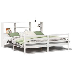 vidaXL Lit bibliothèque sans matelas blanc 200x200 cm bois pin massif